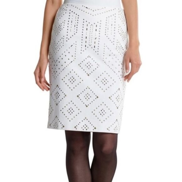 Studded  Art Deco Knee Length Pencil Skirt sz 6 - Ivory - Picture 1 of 8